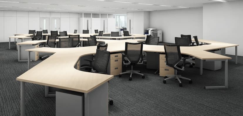 Hybrid One office — desk cluster workspace